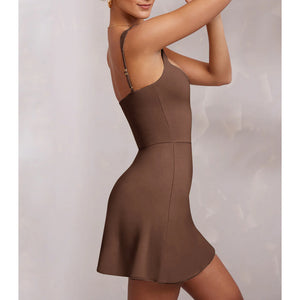 Lady Sexy Sling Solid Color Backless Dress