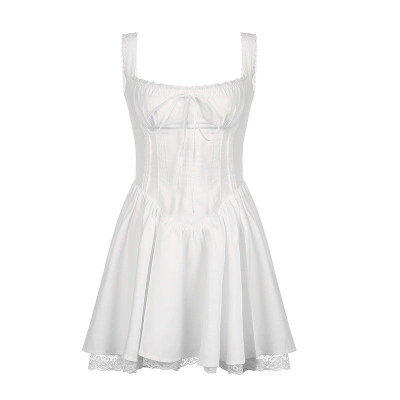 Amelia Lace-Trimmed Bow Back Mini Dress