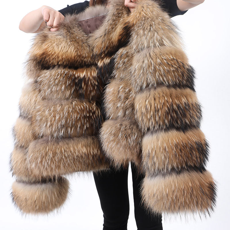 Monaco - Brown Long Sleeve Bubble Cropped Faux Fur Coat.