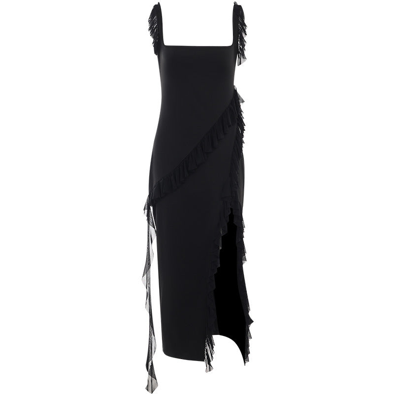 Lumière Noire" High Slit Ribbon Dress - Hemm 