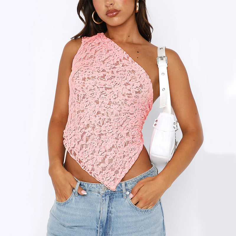 Arianna Lace Backless Asymmetrical Vest Top