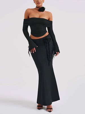 Alessandra Sculpted Mesh Maxi Skirt Set