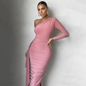 Rose Pink Asymmetric Maxi Dress