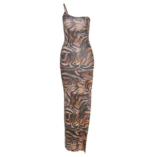 Isadora Tan Zebra Print Slinky Knot Skirt Midi Dress
