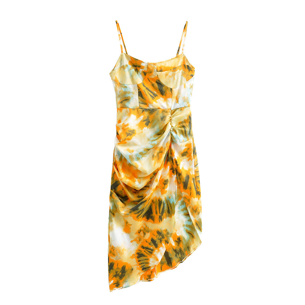 Orange Tie Dye Print Structured Dress