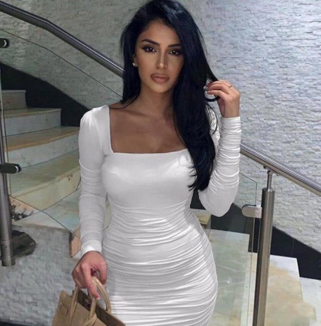 Bella Long Sleeve Ruched Mini Bodycon Dress