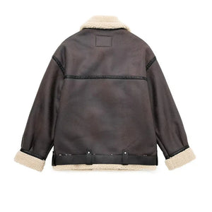 Brown Sherpa Lined Aviator Leather Jacket