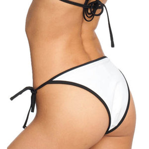 Black And White Contrast Bikini Swimsuit With Long Straps