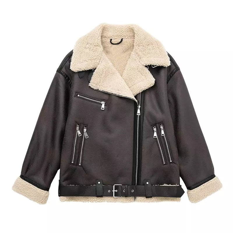 Brown Sherpa Lined Aviator Leather Jacket