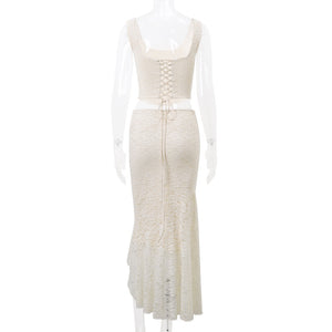 Evelyn Ruched Lace Corset Two Piece Maxi Dress