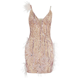 Tasha Pink Feather Sequins Mini Dress