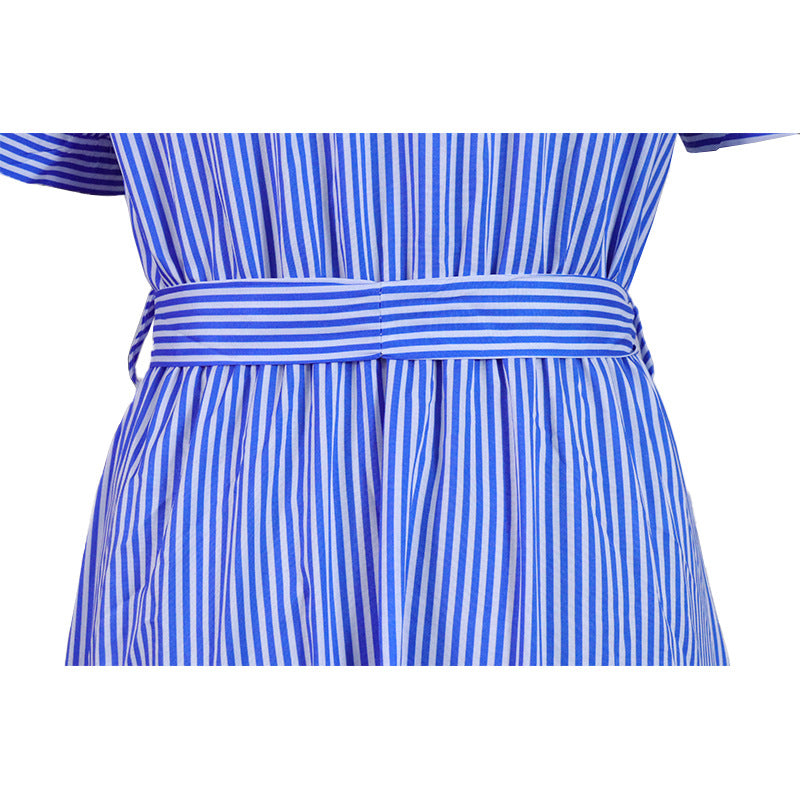 Santorini Breeze-Striped  Maxi Shirt Dress