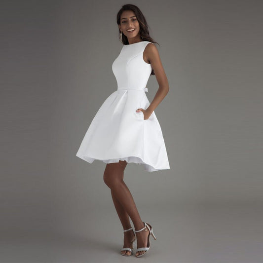 White short backless A-line Prom Party evening dress