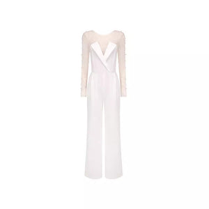 Celeste Pearl Embellished Mesh Jumpsuit