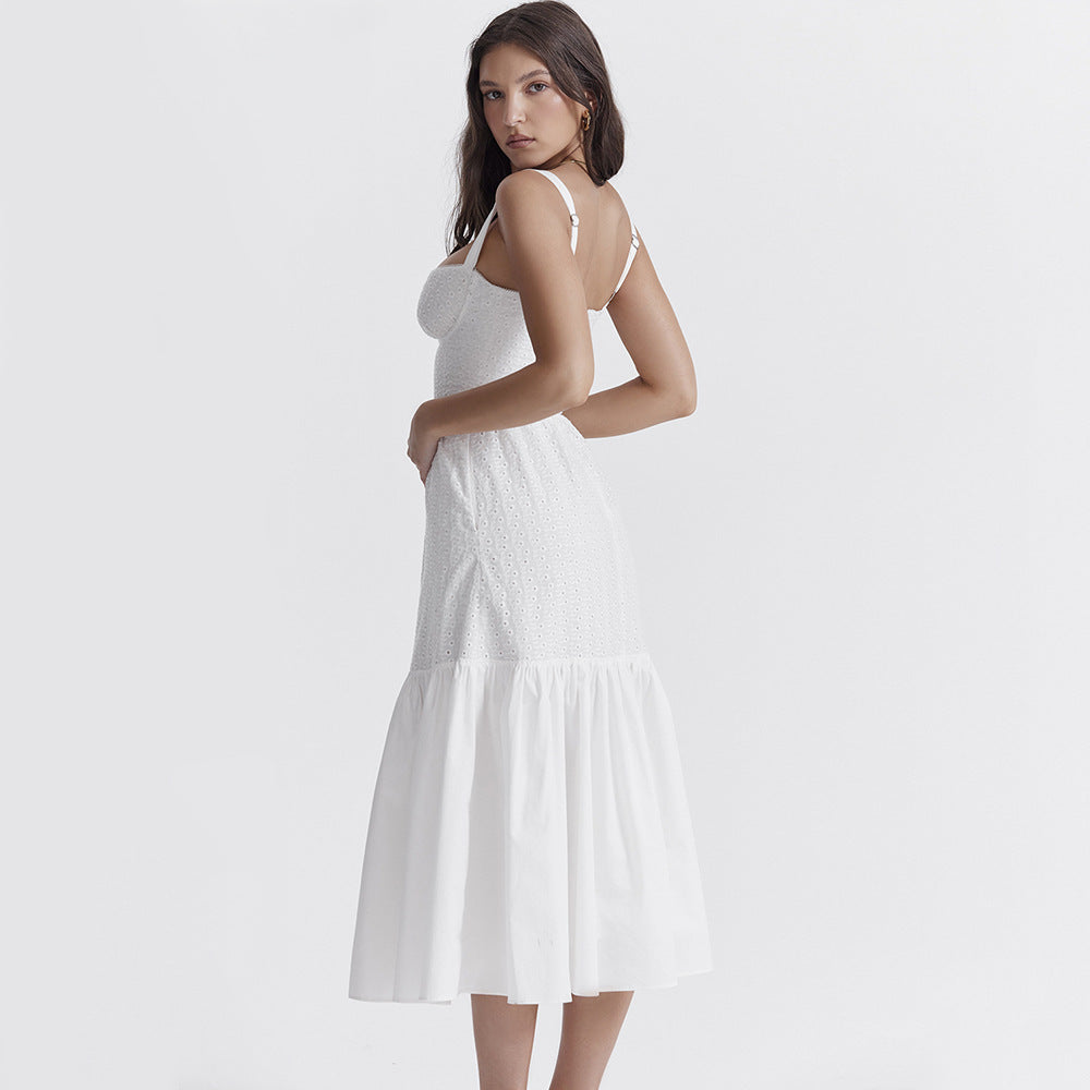 Cadence White Cotton Corset Midi Sundress