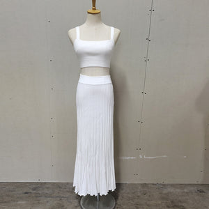 Stella Ribbed Tank Top and Pleated Maxi Skirt Set