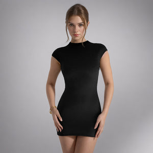 Solid Color Backless Sleeve Slim Fit High Waist Short Dress