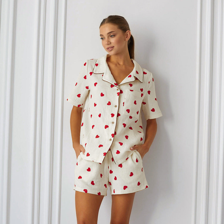 Zoe Heart Print Jersey PJ Short Set