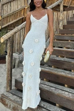 Ava Crochet Maxi Dress with Floral Appliqué