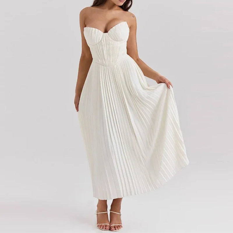 Fashion Elegant V-neck Sleeveless Pleated Dress