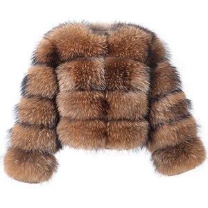 Monaco - Brown Long Sleeve Bubble Cropped Faux Fur Coat.