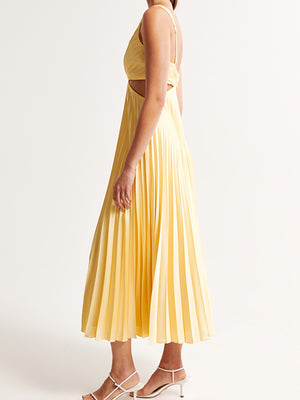 Elegant V-neck Sleeveless Hollow Backless Pleated Skirt Temperament Commute