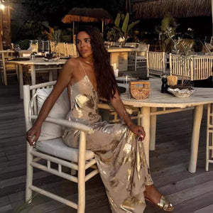 Metallic Gold Slip Maxi Dress