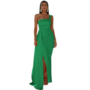 One-shoulder Off-neck Prom Party Slit Evening Dress