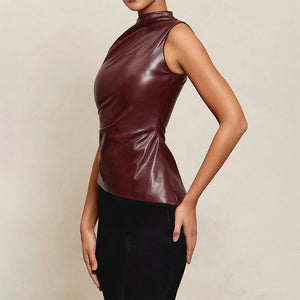 Selena Wine Vegan Leather Asymmetric Top