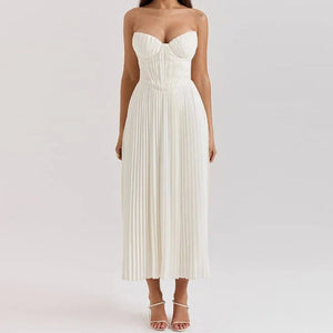 Fashion Elegant V-neck Sleeveless Pleated Dress