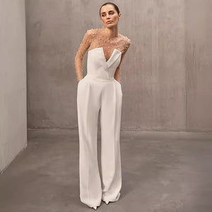 Celeste Pearl Embellished Mesh Jumpsuit