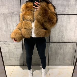 Monaco - Brown Long Sleeve Bubble Cropped Faux Fur Coat.