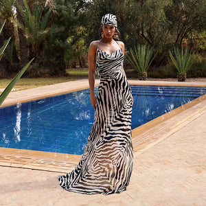 Resort Personality Zebra Print Slit Slip Dress - Hemm 
