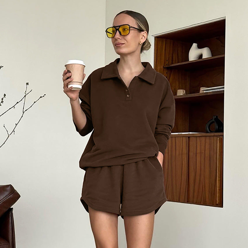 Autumn And Winter Leisure Top Shorts Polo Shirt Suit