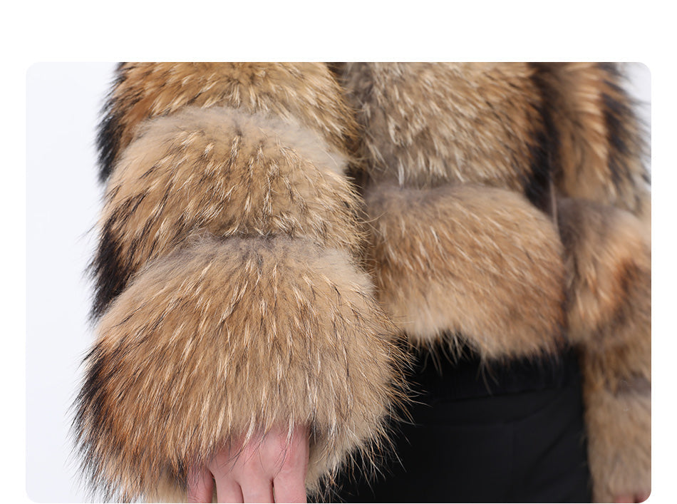 Monaco - Brown Long Sleeve Bubble Cropped Faux Fur Coat.