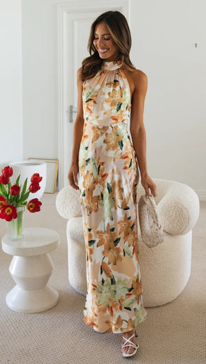 Leilani Floral Halter Backless Maxi Dress