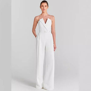 Celeste Pearl Embellished Mesh Jumpsuit