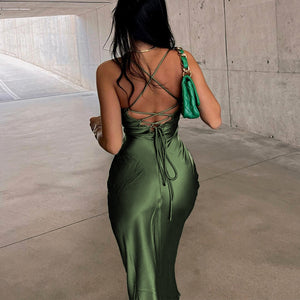 Lady Sexy Strap Backless Solid Color Elegant Dress - Hemm 