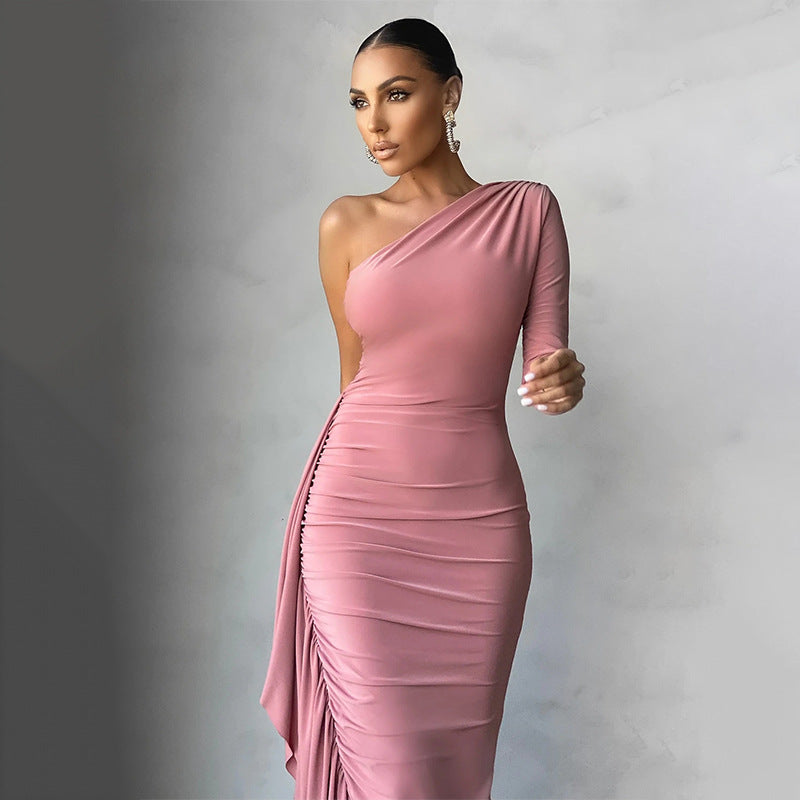 Rose Pink Asymmetric Maxi Dress