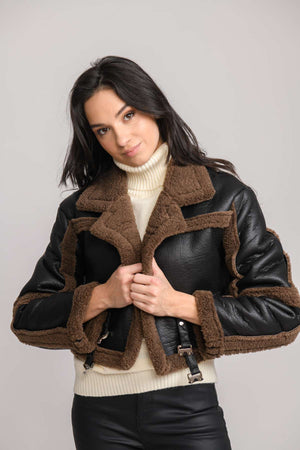 BAILEY - Cropped Faux Leather Aviator Jacket