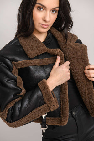 BAILEY - Cropped Faux Leather Aviator Jacket