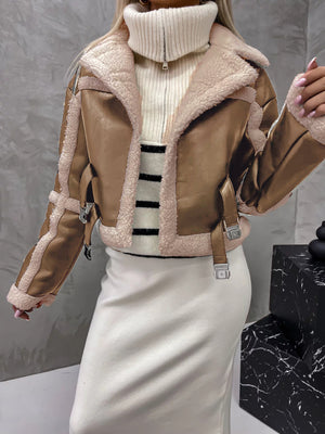 BAILEY - Cropped Faux Leather Aviator Jacket