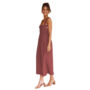 Zara Pocketed Smocked Cross Back Midi Dress