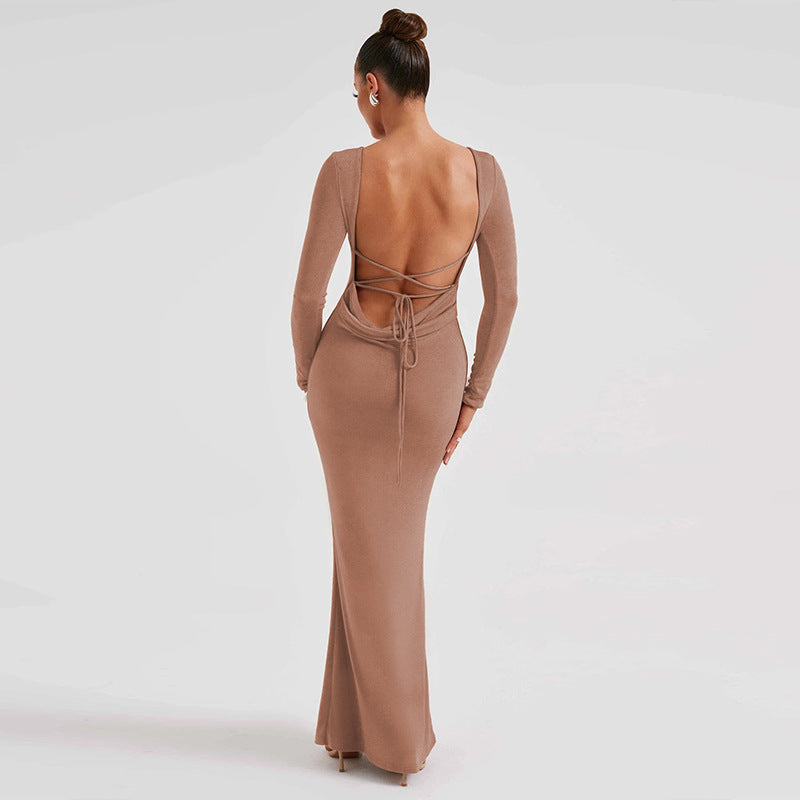 Elegant Lace-Up Backless Mermaid Dress