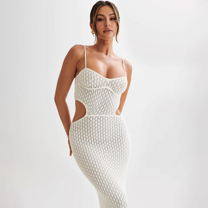 Amara Ivory Knit Cut-Out Maxi Dres