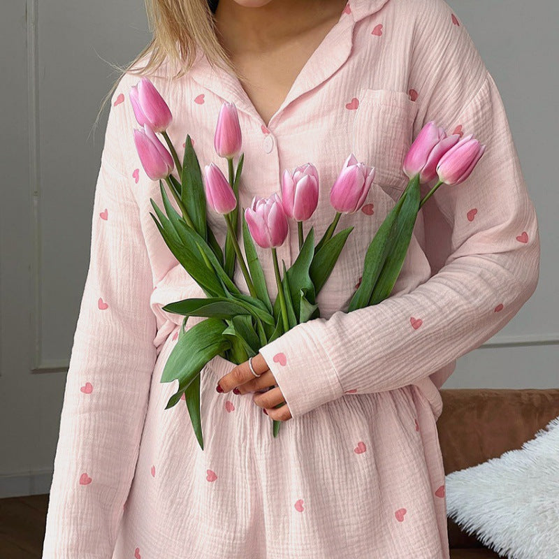 Fashion Heart Printing Pajamas Two-piece Casual