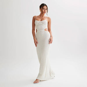 Amara Ivory Knit Cut-Out Maxi Dres