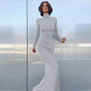 Women's Turtleneck Long Sleeve Waist-tight Sheath Dress