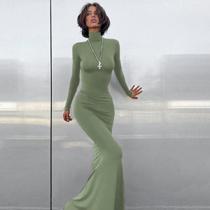 Women's Turtleneck Long Sleeve Waist-tight Sheath Dress