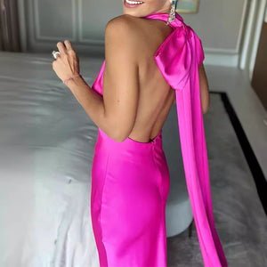 Misha Evianna Satin Gown - Hot Pink